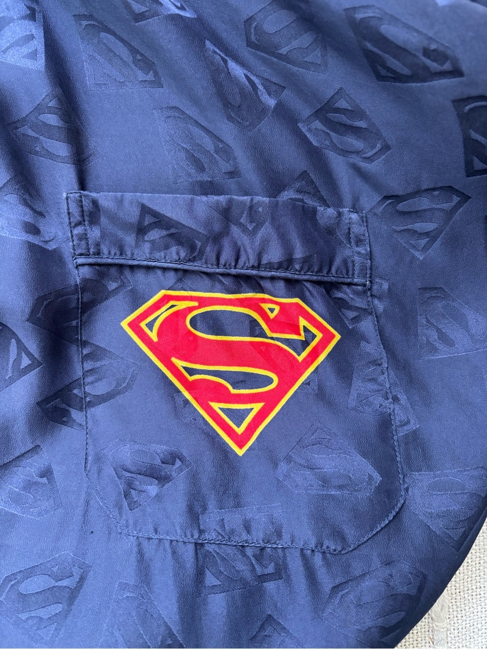 Vintage 1997 Superman 100% Silk Robe Kimono Lounge Wrap DC Comics Blue W/belt - Picture 15 of 15
